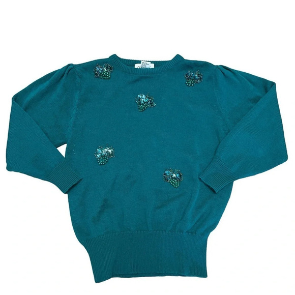 cervelle Sweaters - Cervelle vintage blue grape beaded tunic sweater